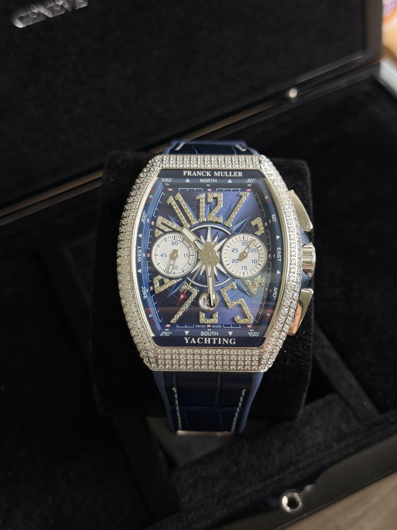 Franck Muller Vanguard V45 Chronograph Steel Blue Dial with Diamonds