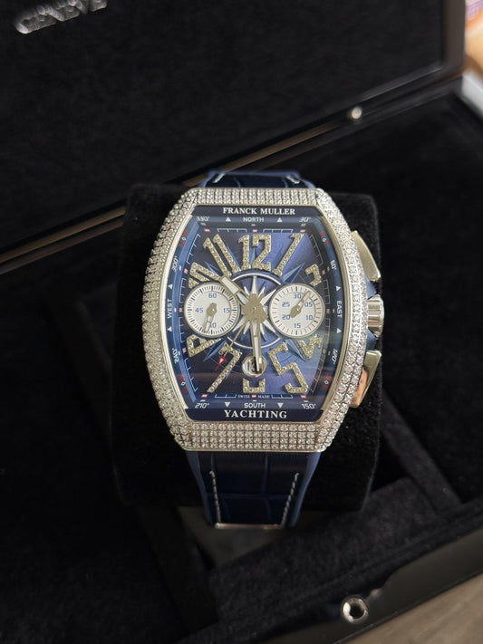 Franck Muller Vanguard V45 Chronograph Steel Blue Dial with Diamonds